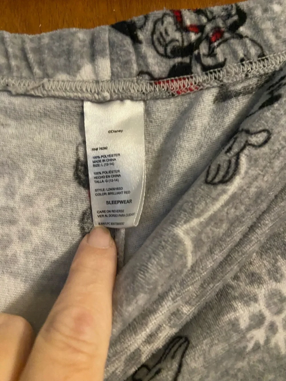 Disney Gray Fleece Kids Pajama Pants with Red Mickey Print - Picture 3 of 3